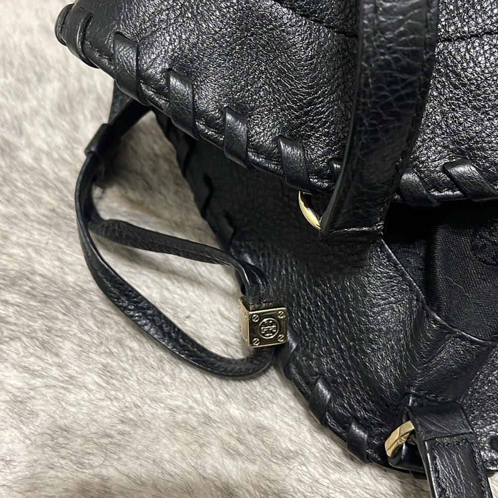 Tory Birch Black Leather Tote Purse, Lightly Used, Leather Detail, - Picture 3 of 7